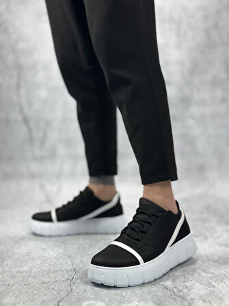 Siyah Beyaz Yüksek Taban Erkek Günlük Ayakkabı