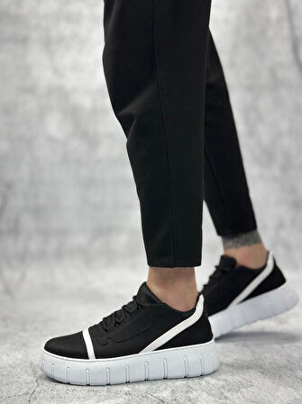 Siyah Beyaz Yüksek Taban Erkek Günlük Ayakkabı