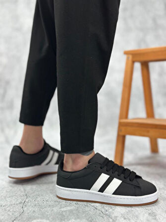 BA0235 BOA İki Çizgili Siyah Cilt Erkek Günlük Ayakkabı