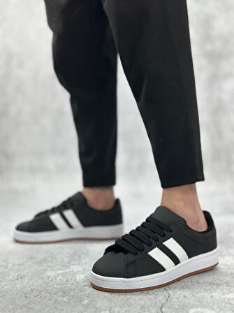 BA0235 BOA İki Çizgili Siyah Cilt Erkek Günlük Ayakkabı