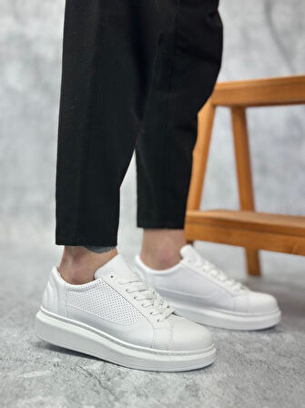 BA0423  Kalın Tırtık Yüksek Taban Beyaz Bağcıklı Spor Erkek Ayakkabı