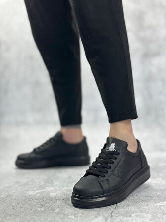 BA0423  Kalın Siyah Yüksek Taban Siyah Bağcıklı Spor Erkek Ayakkabı