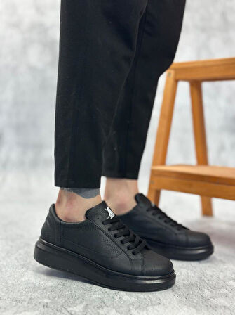 BA0423  Kalın Siyah Yüksek Taban Siyah Bağcıklı Spor Erkek Ayakkabı