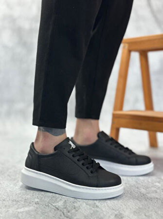 BA0423  Kalın Yüksek Taban Siyah Bağcıklı Spor Erkek Ayakkabı