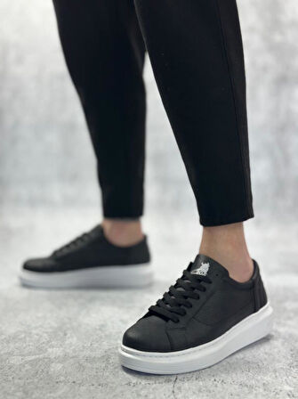 BA0423  Kalın Yüksek Taban Siyah Bağcıklı Spor Erkek Ayakkabı