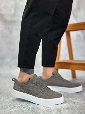 BA0104 Bağcıklı Gri Süet Beyaz Taban Spor Klasik Erkek Ayakkabı