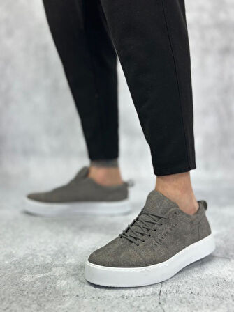 BA0104 Bağcıklı Gri Süet Beyaz Taban Spor Klasik Erkek Ayakkabı