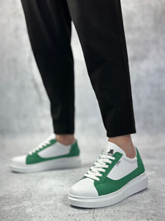 BA0423  Kalın Yüksek Taban Beyaz Yeşil Bağcıklı Spor Erkek Ayakkabı