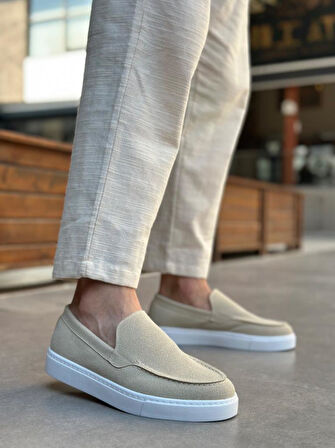 BA0241 Bağcıksız Yüksek Taban Bej Süet Erkek Ayakkabı