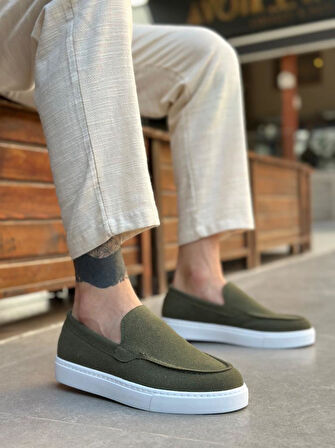 BA0241 Bağcıksız Yüksek Taban Haki Süet Erkek Ayakkabı