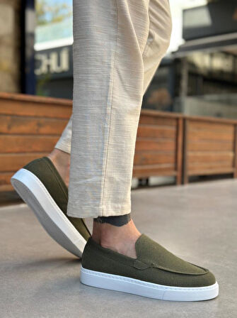 BA0241 Bağcıksız Yüksek Taban Haki Süet Erkek Ayakkabı