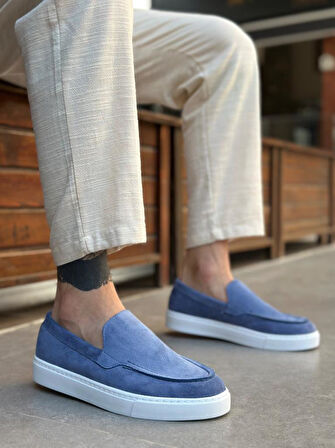 BA0241 Bağcıksız Yüksek Taban Mavi Süet Erkek Ayakkabı