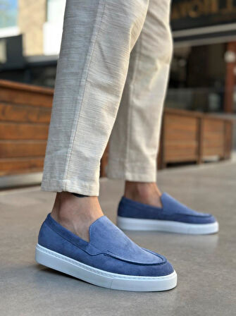 BA0241 Bağcıksız Yüksek Taban Mavi Süet Erkek Ayakkabı