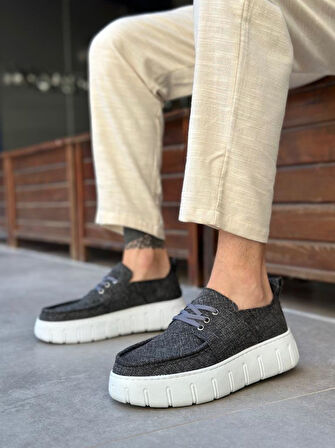 BA0676 BOA Gri Keten Yüksek Taban Erkek Yazlık Ayakkabı