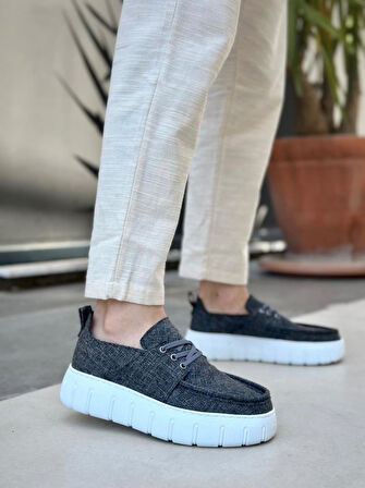 BA0676 BOA Gri Keten Yüksek Taban Erkek Yazlık Ayakkabı