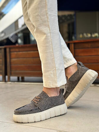 BA0676 BOA Kahverengi Keten Yüksek Taban Erkek Yazlık Ayakkabı