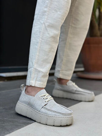 BA0676 BOA Krem Keten Yüksek Taban Erkek Yazlık Ayakkabı