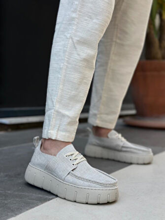 BA0676 BOA Krem Keten Yüksek Taban Erkek Yazlık Ayakkabı