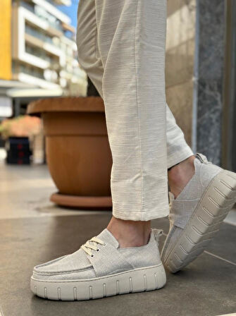 BA0676 BOA Krem Keten Yüksek Taban Erkek Yazlık Ayakkabı