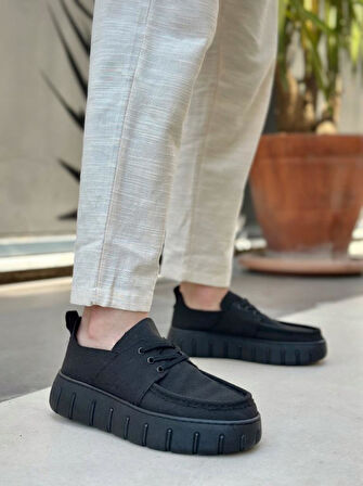 BA0676 BOA Siyah Keten Yüksek Taban Erkek Yazlık Ayakkabı