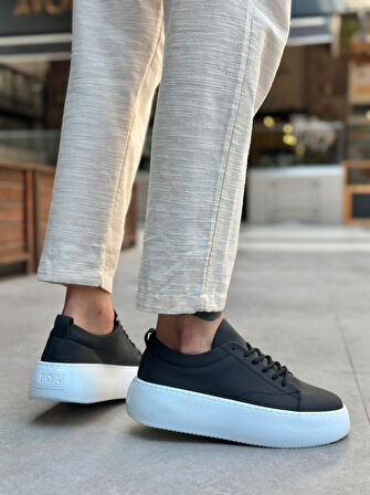 LE11 Bağcıklı Erkek Yüksek Taban Siyah Spor Ayakkabı