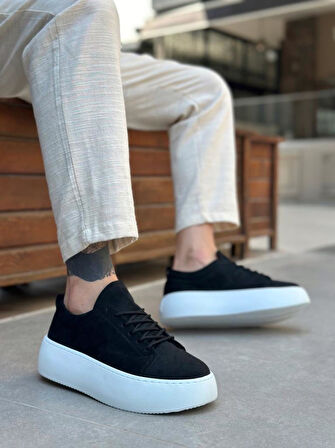 LE11 Bağcıklı Erkek Yüksek Taban Siyah Süet Spor Ayakkabı