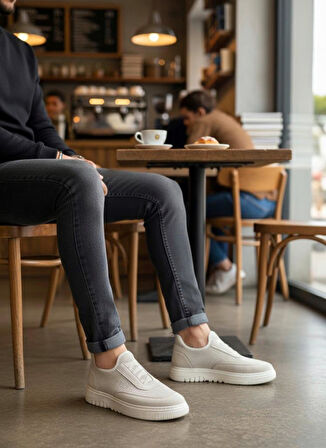 BA0911 Özel Örme Triko Deri Tozu Detaylı Bej Günlük Spor Ayakkabı