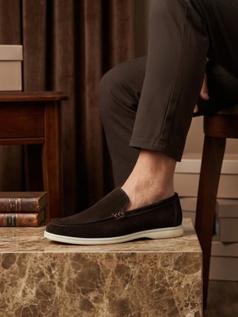 BA0252 %100 İçi Dışı Hakiki Deri Erkek Kahverengi Süet Casual Loafer Termo Taban Ayakkabı