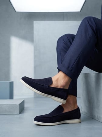 BA0252 %100 İçi Dışı Hakiki Deri Erkek Lacivert Süet Casual Loafer Termo Taban Ayakkabı