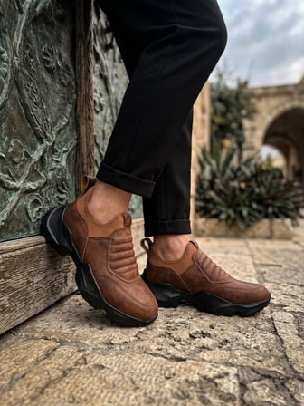 BA0402 Bağcıksız Rahat Yüksek Taban Taba Erkek Spor Ayakkabı