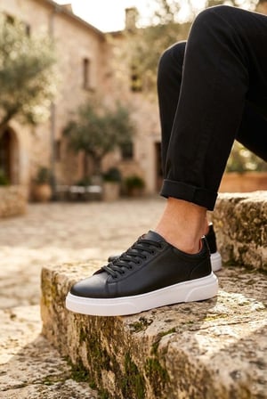 BLF-010 Erkek Sneaker Günlük Casual Spor Ayakkabı Siyah Beyaz Taban