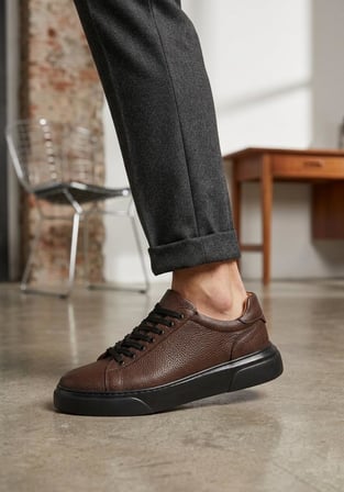 BLF-010 Erkek Sneaker Günlük Casual Spor Ayakkabı Kahverengi Siyah Taban