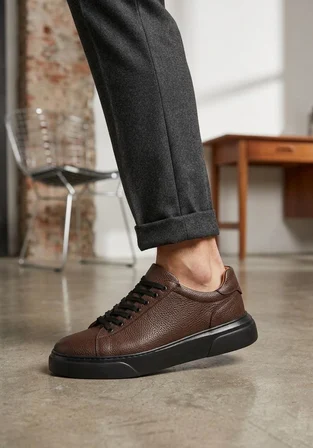BLF-010 Erkek Sneaker Günlük Casual Spor Ayakkabı Kahverengi Siyah Taban