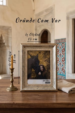 Hürrem Sultan Serisi 13 x 18 İşlemeli Eskitme Fotoğraf Çerçevesi Camlı Dekoratif Duvar & Masa Tipi Plastik Çerçeve