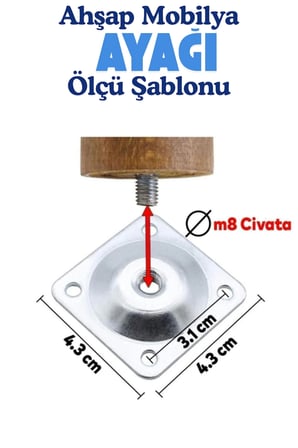 4'lü Set Ahşap Dolap Mobilya Koltuk Kanepe Ayağı Ayakları M8 45 Cm Bağlantı Aparatlı