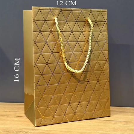 Gold Geometrik Desenli Mini Boy Karton Hediye Çantası