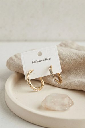 316L Çelik Gold Renk Zirkon Taşlı Halka Model Küpe