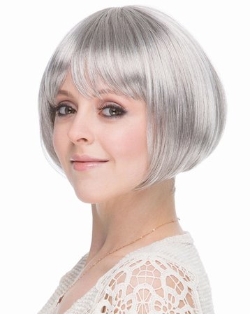 Gri Gümüş Renk Düz Kesim Astarlı Küt Parti Peruğu Bx40