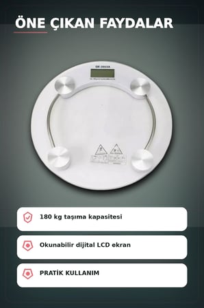 Temperli Cam 180 Kg Kapasiteli Dokunmatik Baskül - Şeffaf Dijital Tartı, Ev Kullanımı BX-313434
