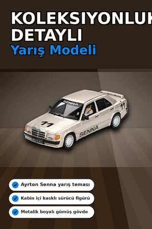 Ayrton Senna Logolu 1/64 Diecast Mercedes 190E Model Araba - Blisterli Paket BX-313360