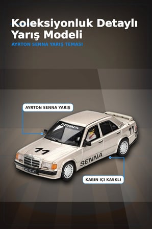 Ayrton Senna Logolu 1/64 Diecast Mercedes 190E Model Araba - Blisterli Paket BX-313360