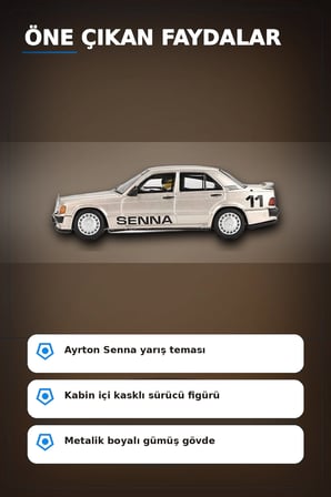 Ayrton Senna Logolu 1/64 Diecast Mercedes 190E Model Araba - Blisterli Paket BX-313360