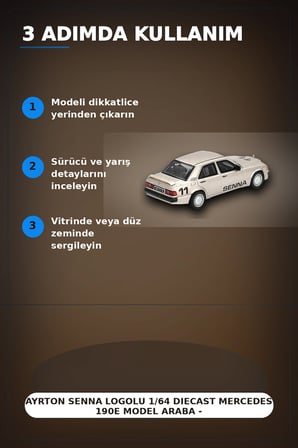 Ayrton Senna Logolu 1/64 Diecast Mercedes 190E Model Araba - Blisterli Paket BX-313360