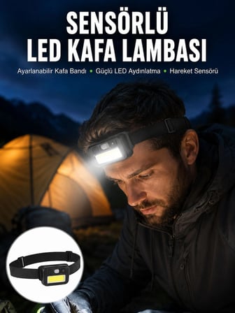 Sensörlü Kamp Lambası Ayarlanabilir Kafa Lambası Kafa Bantlı Yeni Nesil