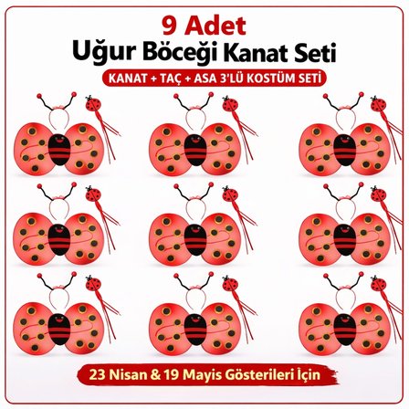 9’lu Uğur Böceği Ateş Böceği Kostüm Seti – Kanat Taç Asa Bx40