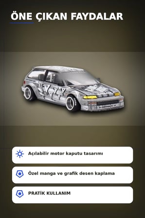 Manga Desenli 1/64 Ölçek Diecast Honda Civic EF Model Araba - Tekli Rastgele Paket BX-313375