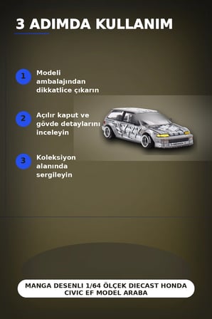 Manga Desenli 1/64 Ölçek Diecast Honda Civic EF Model Araba - Tekli Rastgele Paket BX-313375