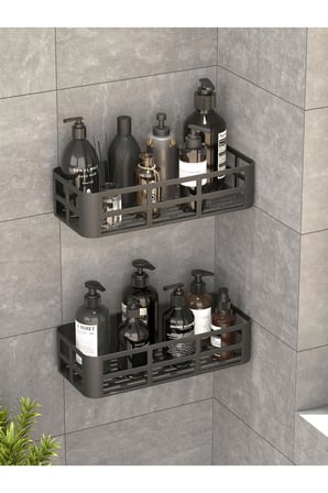 Banyo Düzenleyici Şampuanlık Sabunluk 2 Li Set Lamalı Güçlü Kaliteli Yapışkanlı Duş Rafı Organizer
