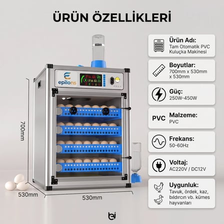 MY280 Kapasiteli Profesyonel Tam Otomatik Kuluçka Makinesi | Çift Nem Kontrol Sistemi, Otomatik Su Tamamlama ve Çevirme