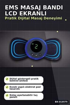8 Mod 19 Seviyeli LCD Ekranlı EMS Boyun Omuz Sırt Bel Masaj Bandı USB Şarjlı BX-313575